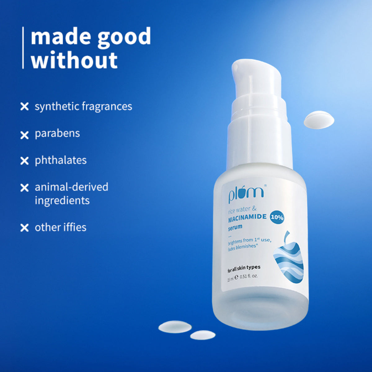 Plum 10% Niacinamide Brightening Face Serum with Rice Water, Fades Acne Marks, for Oily to Dry Skin