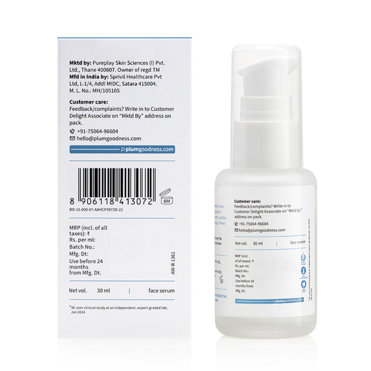 Plum 10% Niacinamide Brightening Face Serum with Rice Water, Fades Acne Marks, for Oily to Dry Skin