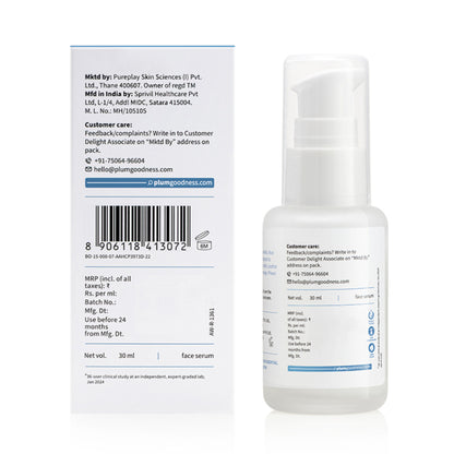 Plum 10% Niacinamide Brightening Face Serum with Rice Water, Fades Acne Marks, for Oily to Dry Skin