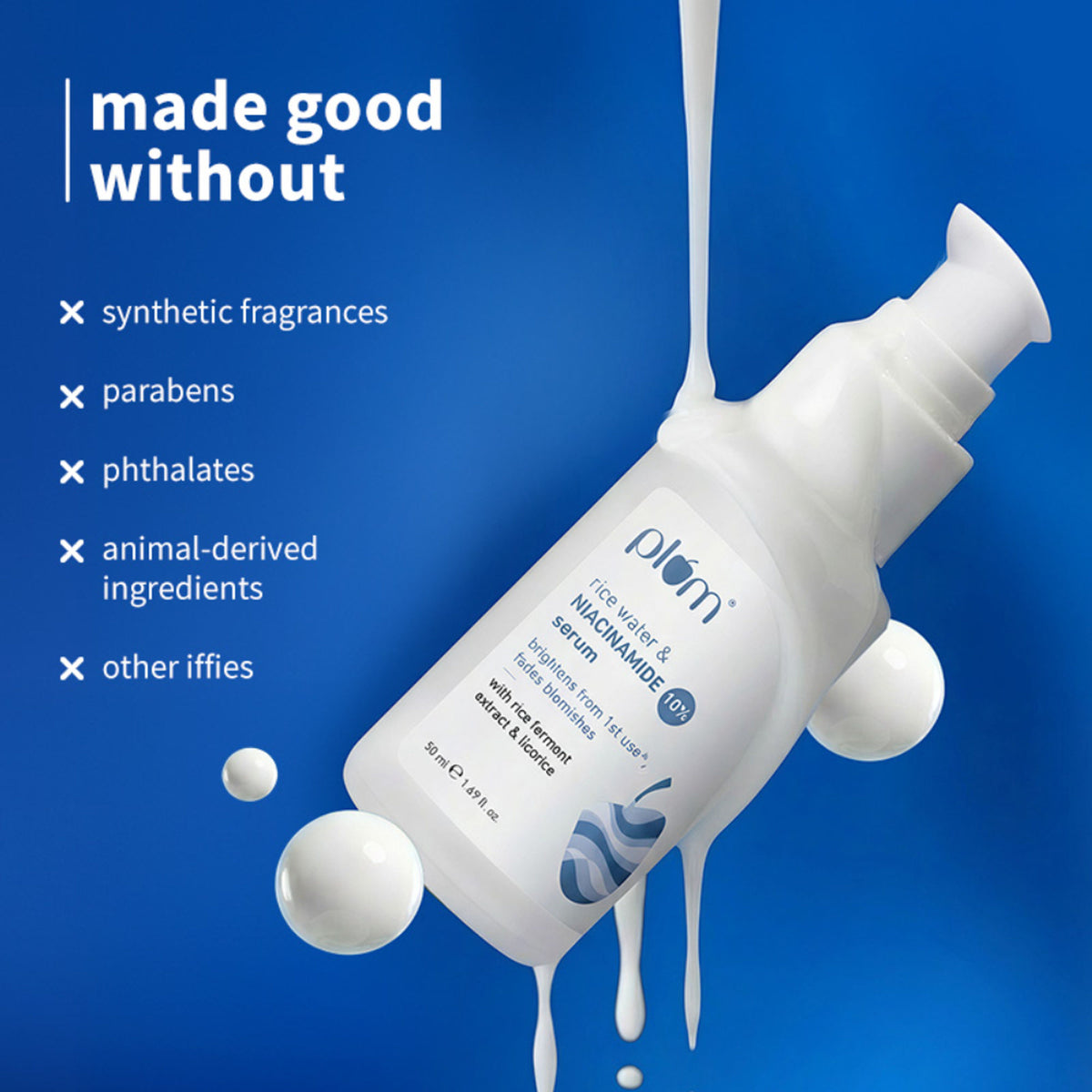 Plum 10% Niacinamide Brightening Face Serum with Rice Water, Fades Acne Marks, for Oily to Dry Skin