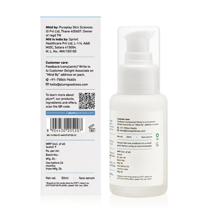 Plum 10% Niacinamide Brightening Face Serum with Rice Water, Fades Acne Marks, for Oily to Dry Skin