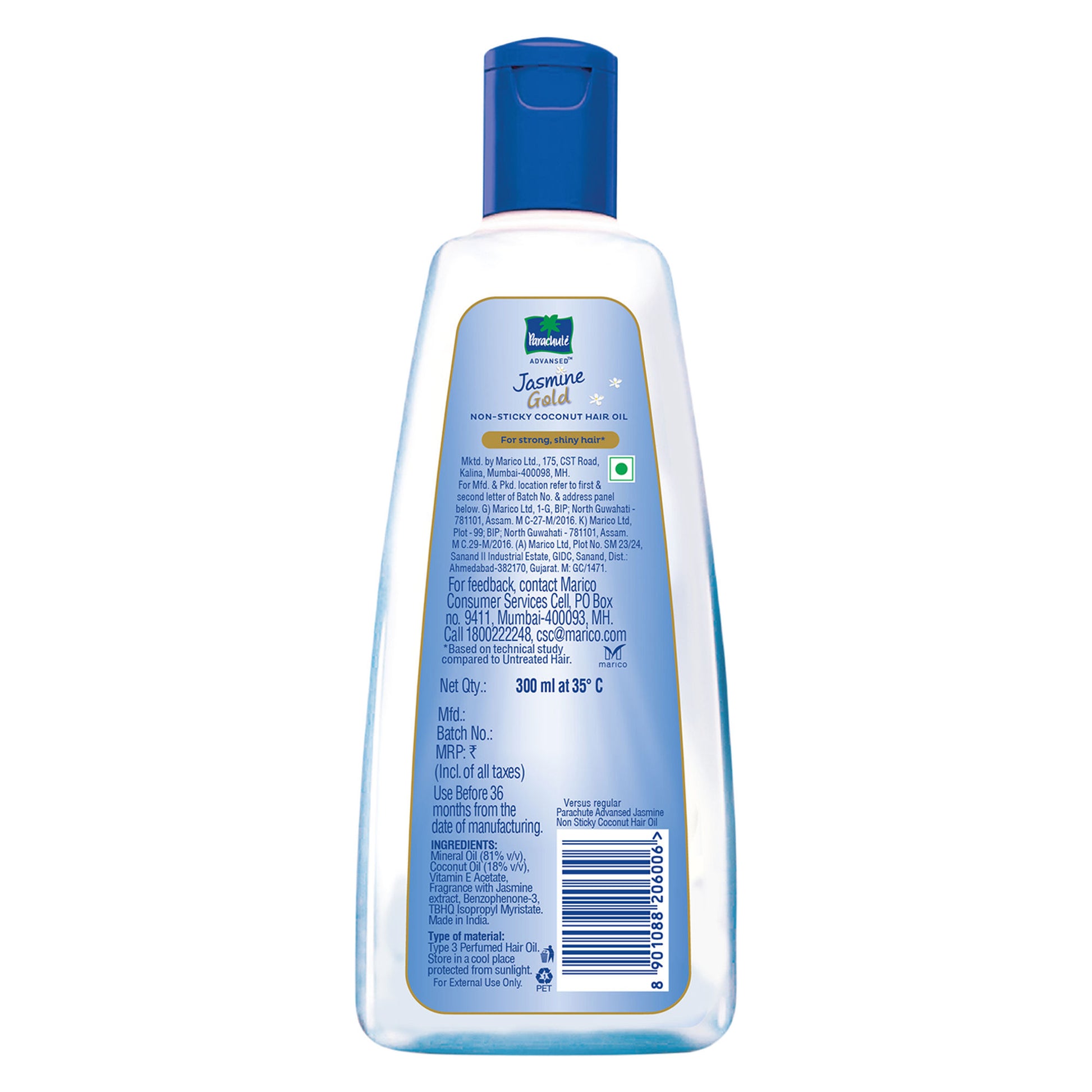 Parachute Advansed Jasmine Gold Coconut Hair Oil, Vitamin-E, Super Shiny Hair, Non-sticky