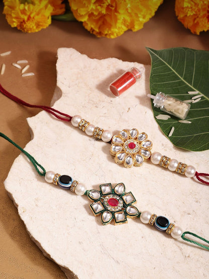 Anouk Unisex Set of 2 Beaded Bhai Bhabhi Rakhis With Roli & Chawal