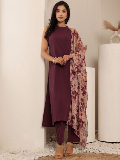 Indyancart VA Women'sRound Neck Sleeveless Straight Kurta With Trouser And Dupatta