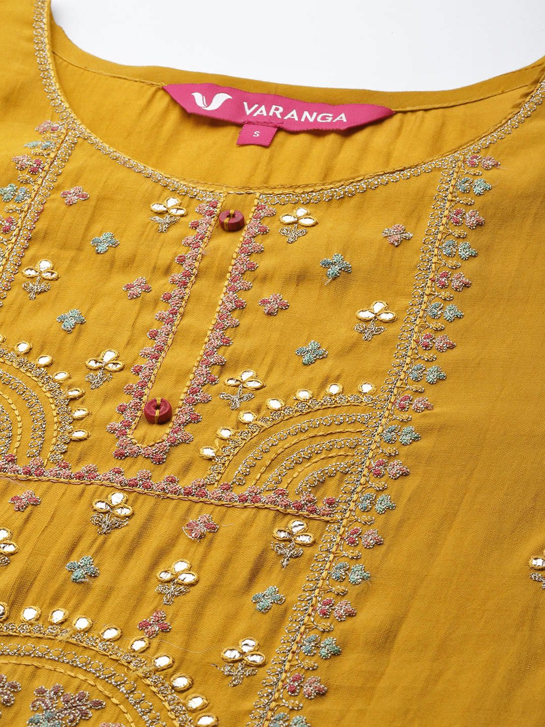 Indyancart VA Women's Mustard Yellow Ethnic Motifs Embroidered Kurta with Trousers & Dupatta