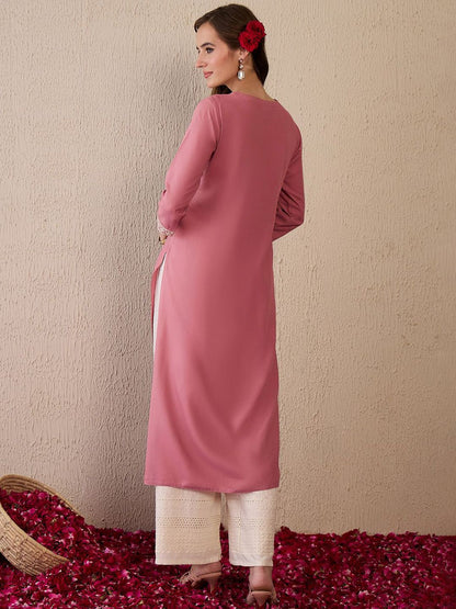 Indyancart IE Women Floral Embroidered Thread Work Kurta