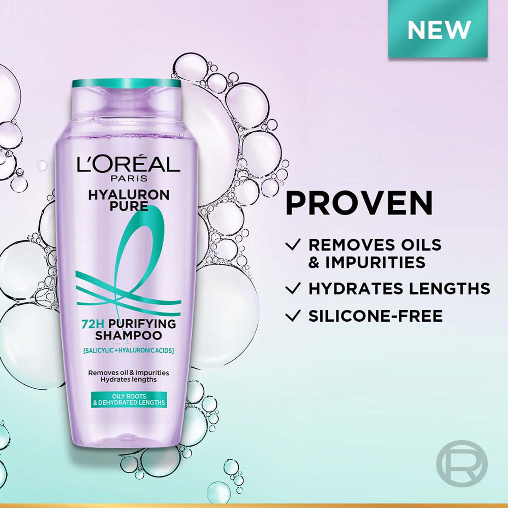 L’Oréal Paris Hyaluron Pure 72H Purifying Shampoo, For Oily Scalp & Dry Hair With Salicylic And Hyaluronic Acid