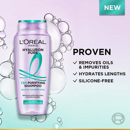 L’Oréal Paris Hyaluron Pure 72H Purifying Shampoo, For Oily Scalp & Dry Hair With Salicylic And Hyaluronic Acid