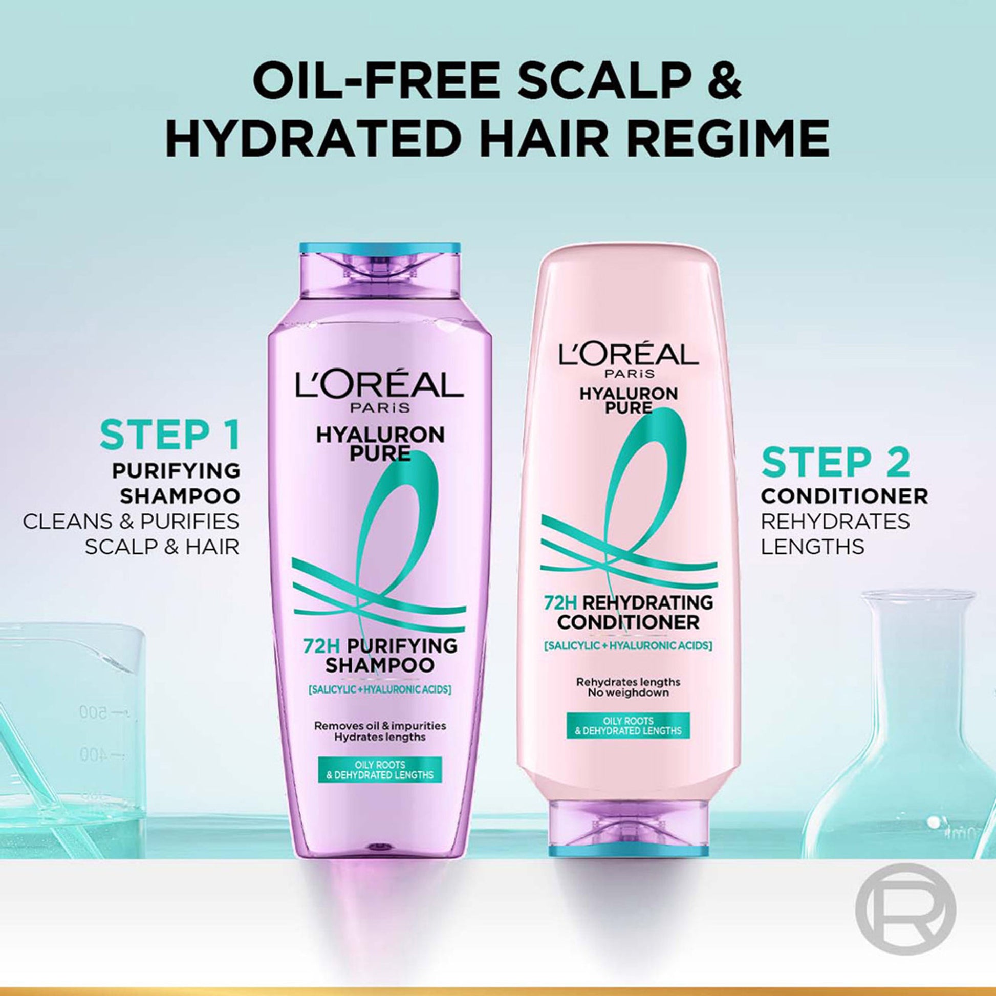 L’Oréal Paris Hyaluron Pure 72H Purifying Shampoo, For Oily Scalp & Dry Hair With Salicylic And Hyaluronic Acid