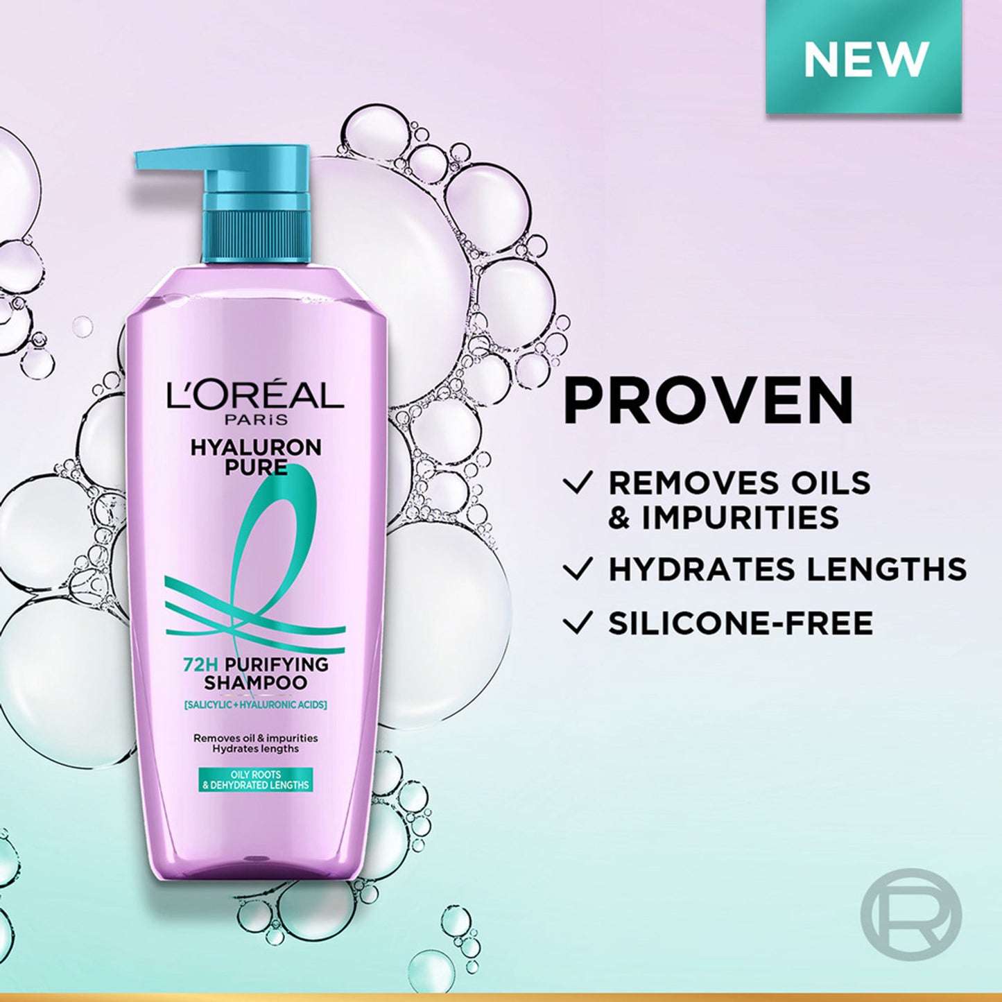 L’Oréal Paris Hyaluron Pure 72H Purifying Shampoo, For Oily Scalp & Dry Hair With Salicylic And Hyaluronic Acid