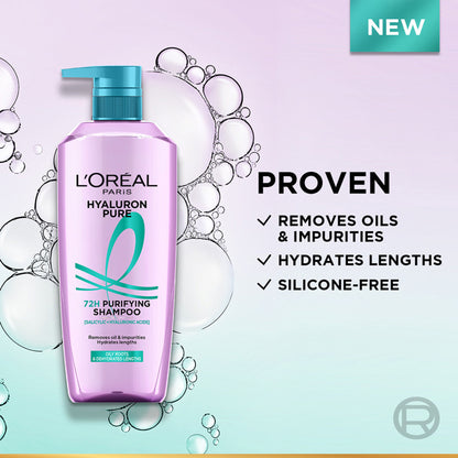 L’Oréal Paris Hyaluron Pure 72H Purifying Shampoo, For Oily Scalp & Dry Hair With Salicylic And Hyaluronic Acid