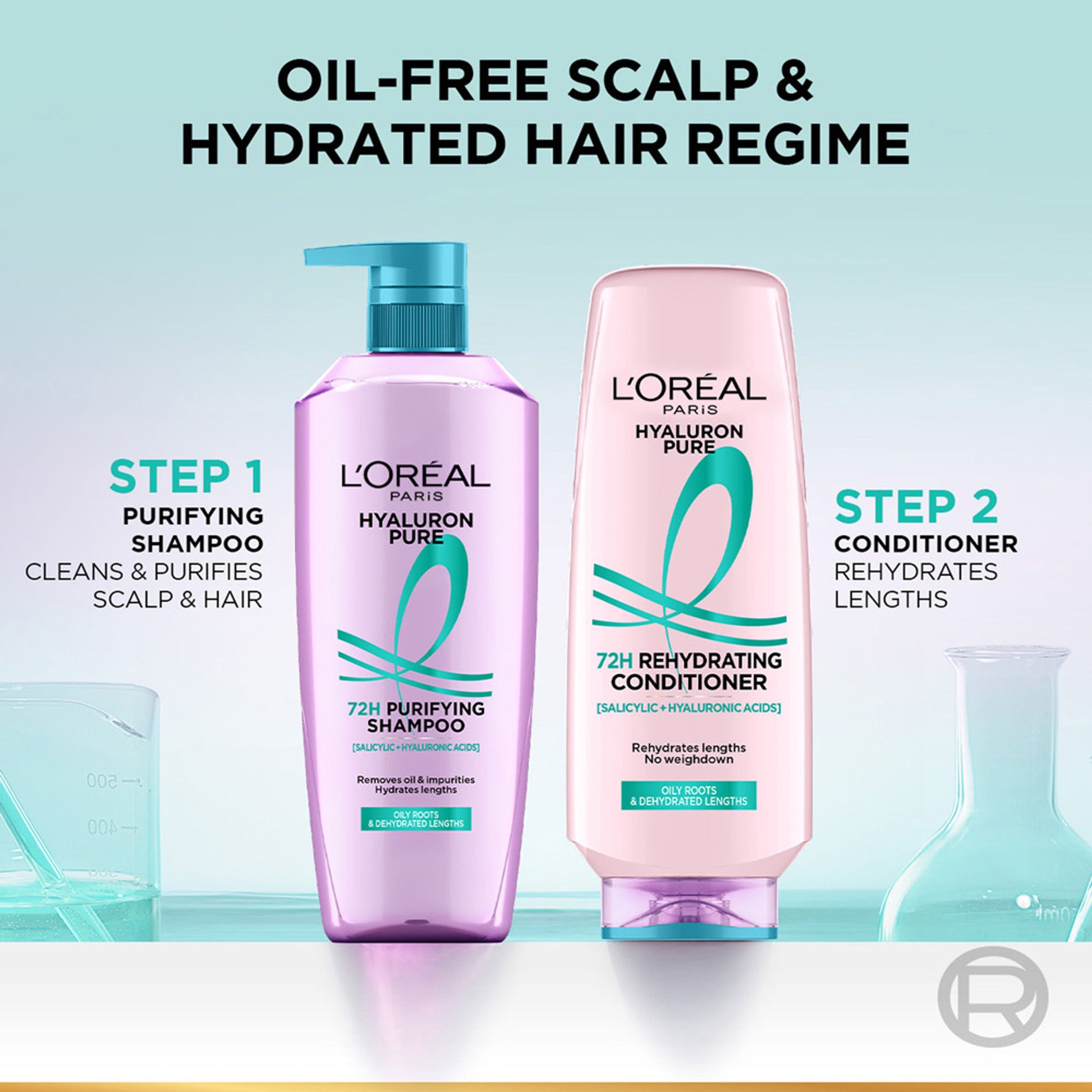 L’Oréal Paris Hyaluron Pure 72H Purifying Shampoo, For Oily Scalp & Dry Hair With Salicylic And Hyaluronic Acid