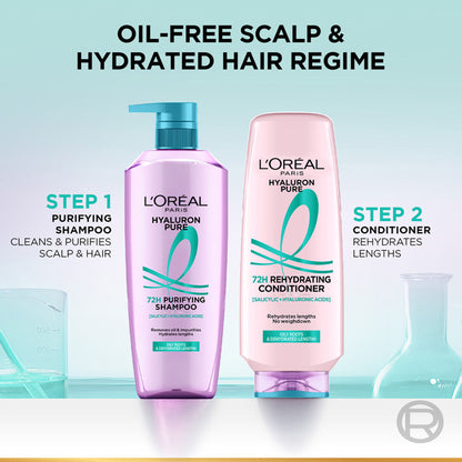 L’Oréal Paris Hyaluron Pure 72H Purifying Shampoo, For Oily Scalp & Dry Hair With Salicylic And Hyaluronic Acid