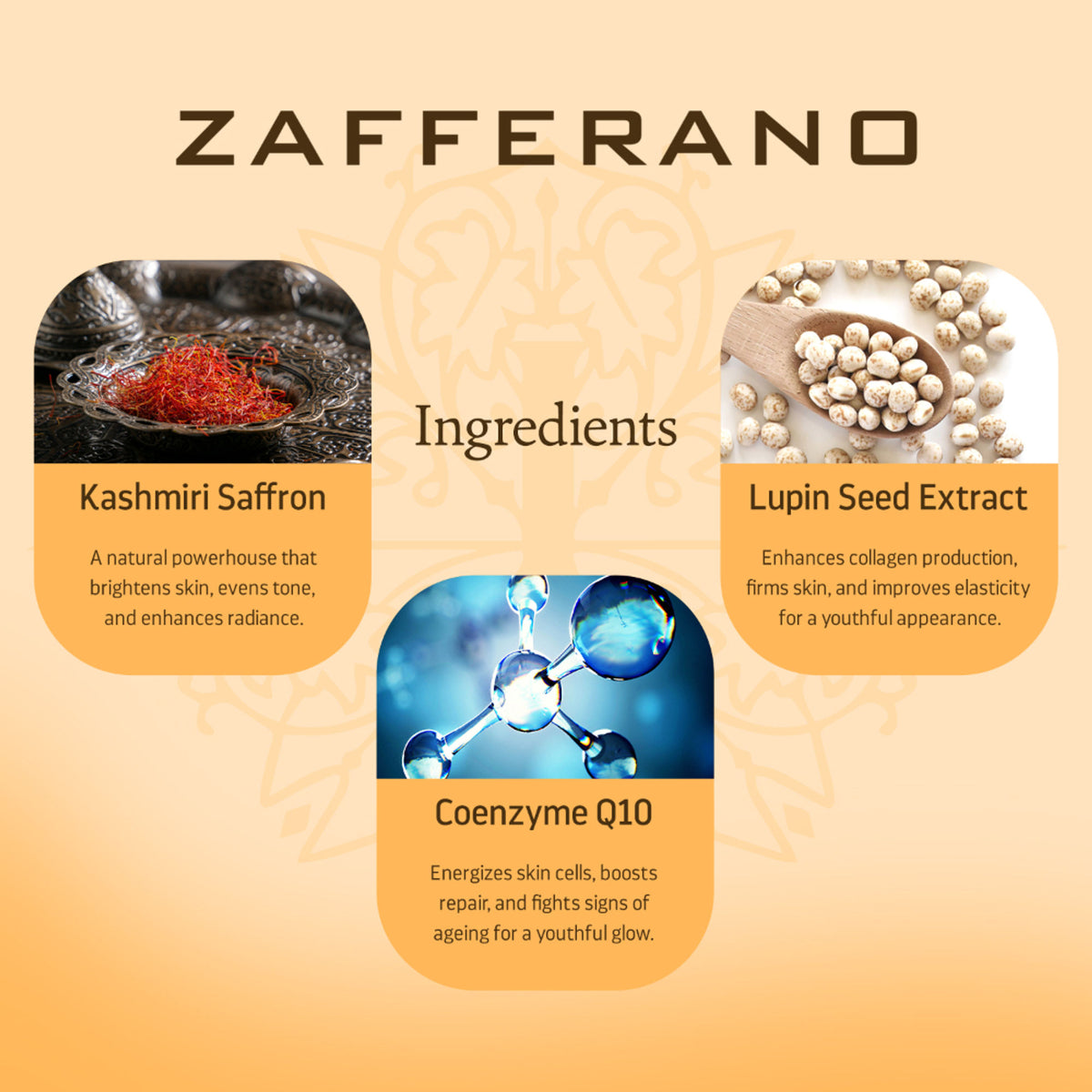 Indulgeo Essentials Ageless Beauty Zafferano Oil with saffron, lupin seed extract, and Coenzyme Q10 in a glass bottle.