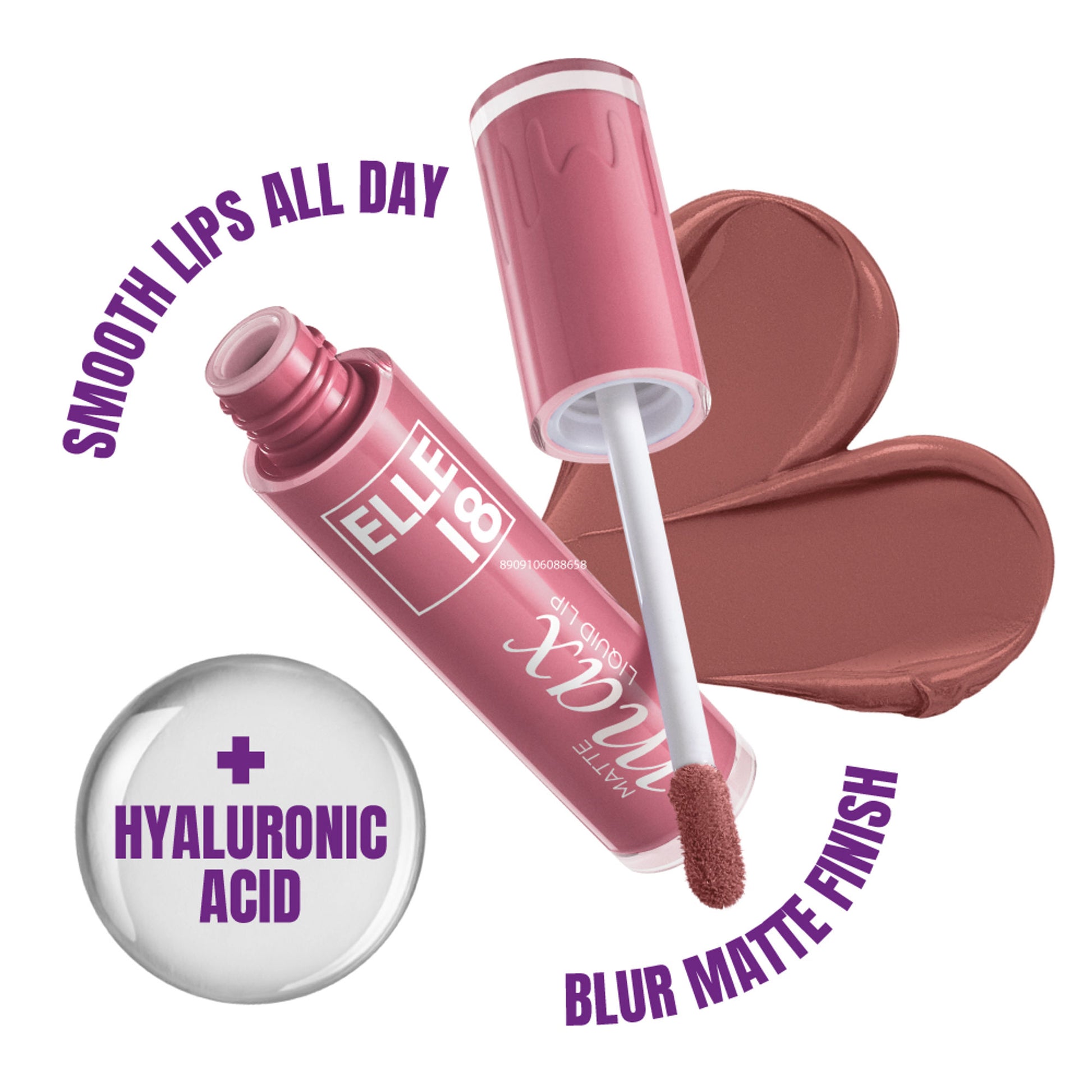 Elle 18 Matte Max Long Lasting Liquid Lipstick, With Hyaluronic Acid - Nude Blossom - Nude Spice
