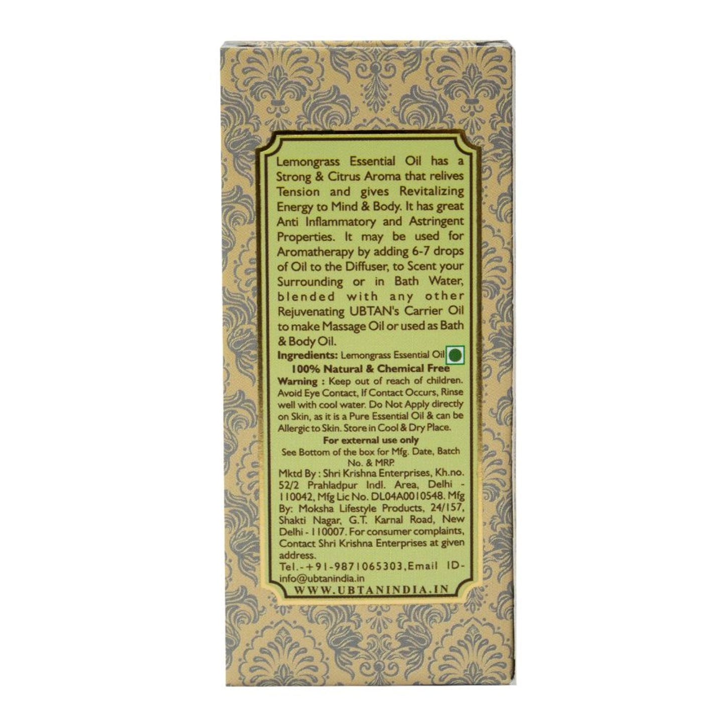 Rejuvenating UBTAN Lemongrass Pure Essential Bath & Body Oil