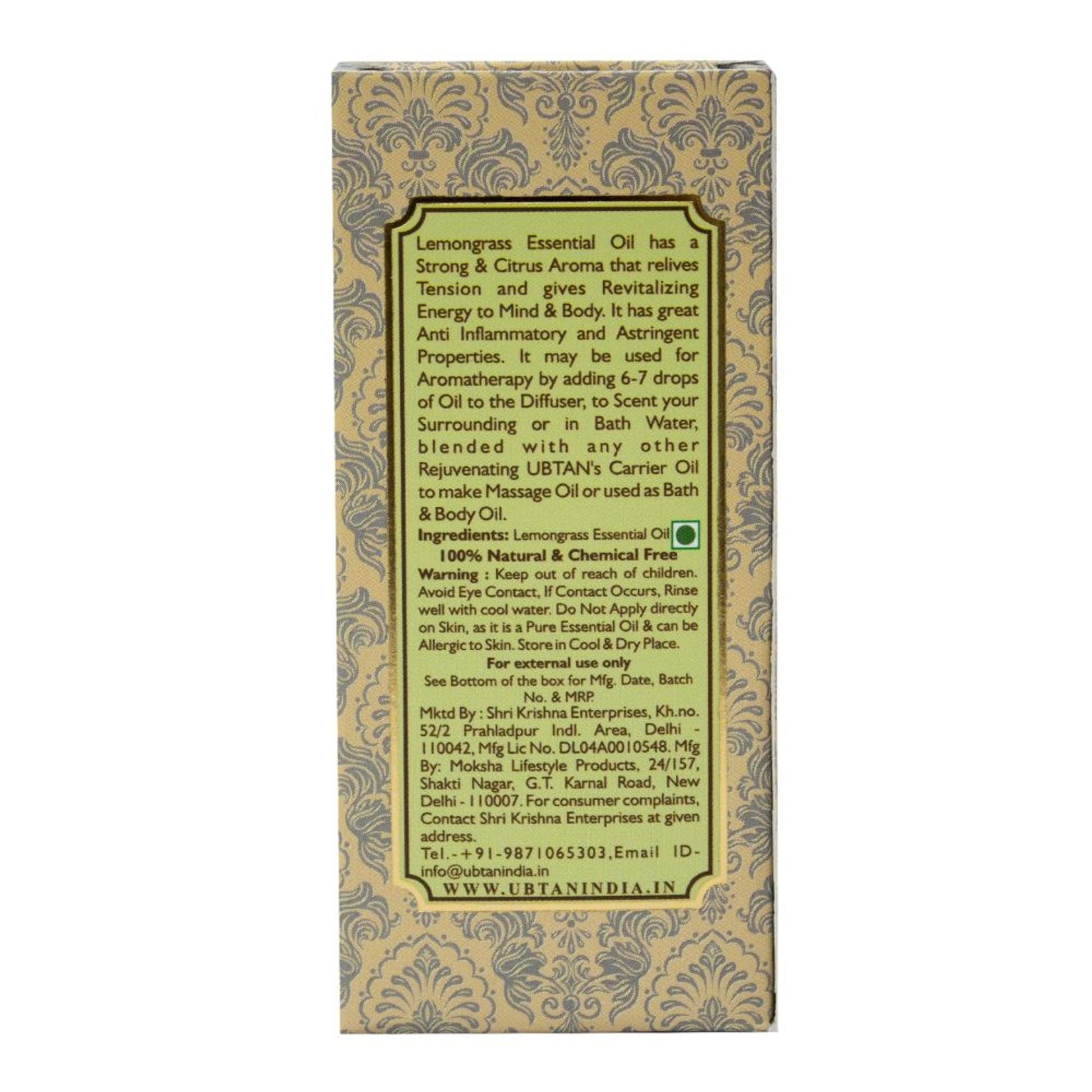 Rejuvenating UBTAN Lemongrass Pure Essential Bath & Body Oil