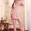 Dhiyona VA Women'sOff White Floral Printed V-Neck Flared Sleeves Straight Kurta With Trousers