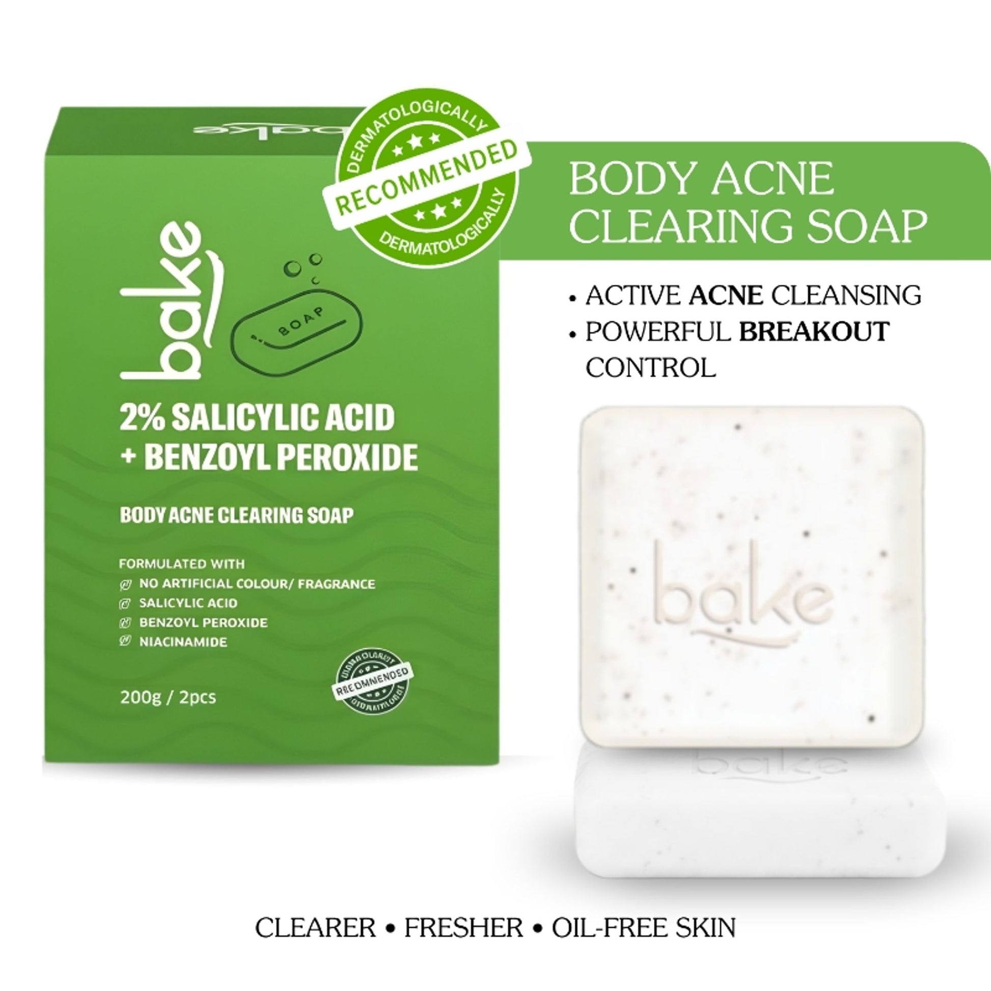 BAKE 2% Salicylic Acid + Benzoyl Peroxide Scrub Treatment Soap (Pack of 2) for Body & Back Acne