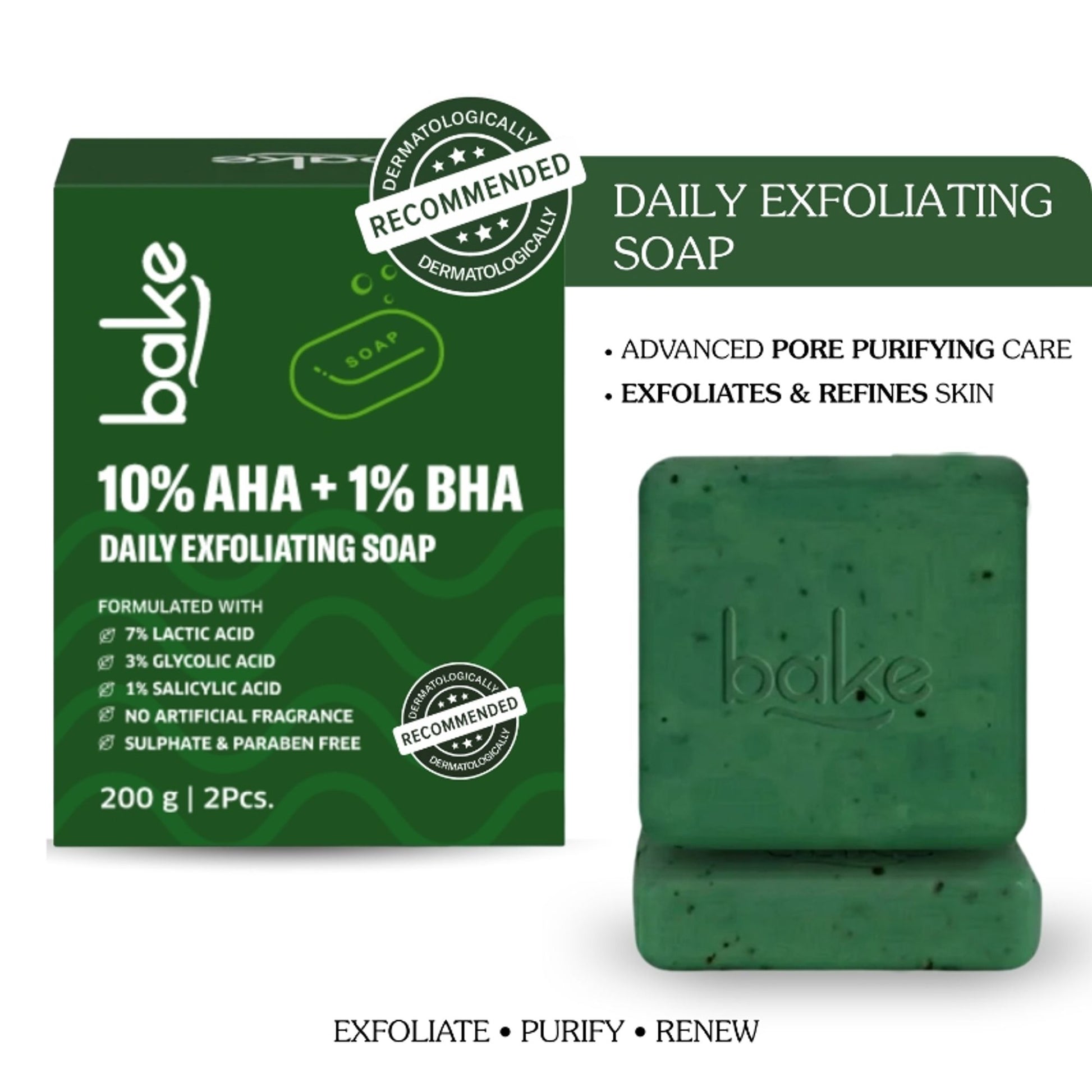 BAKE 10% AHA + 1% BHA Soap For Clogged Pores, Exfoliation & Strawberry Skin - Pack of 2