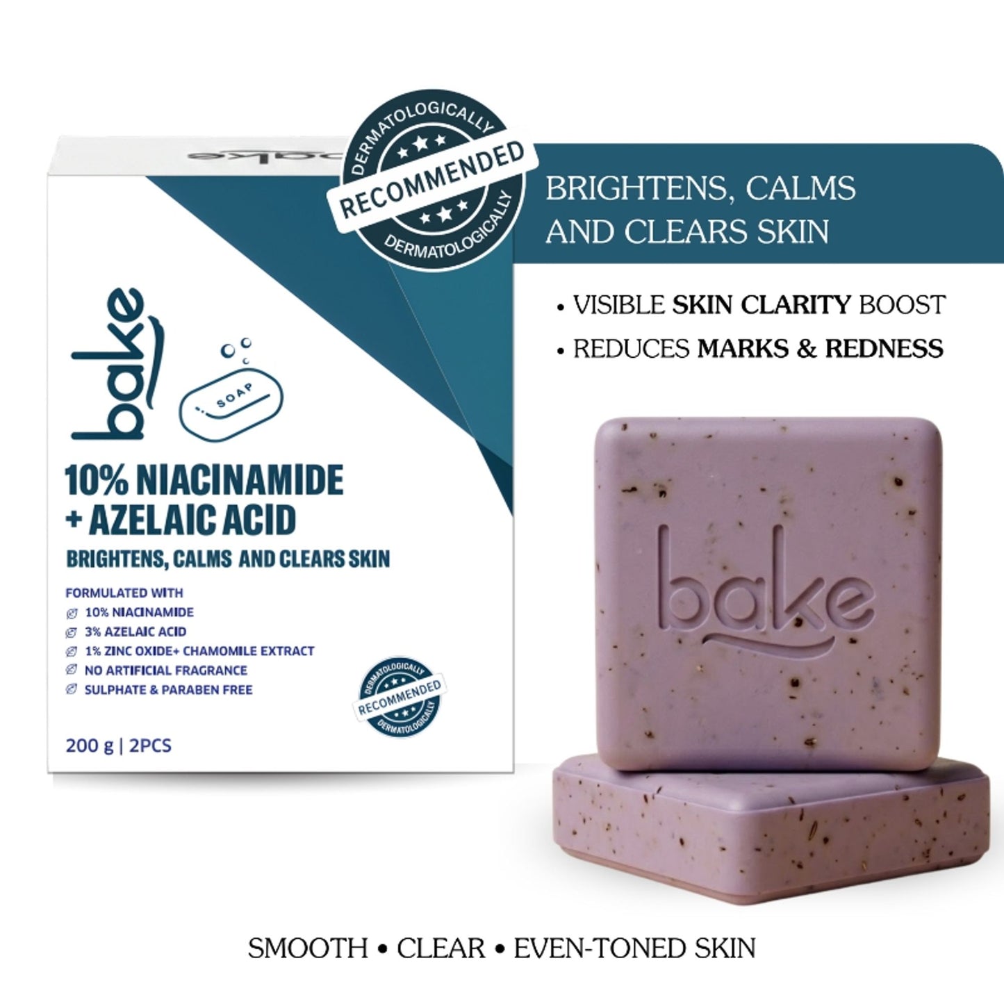 BAKE 10% Niacinamide + Azelaic Acid Soap for Body & Back Acne, Bright & Spot-Free Skin -Pack of 2