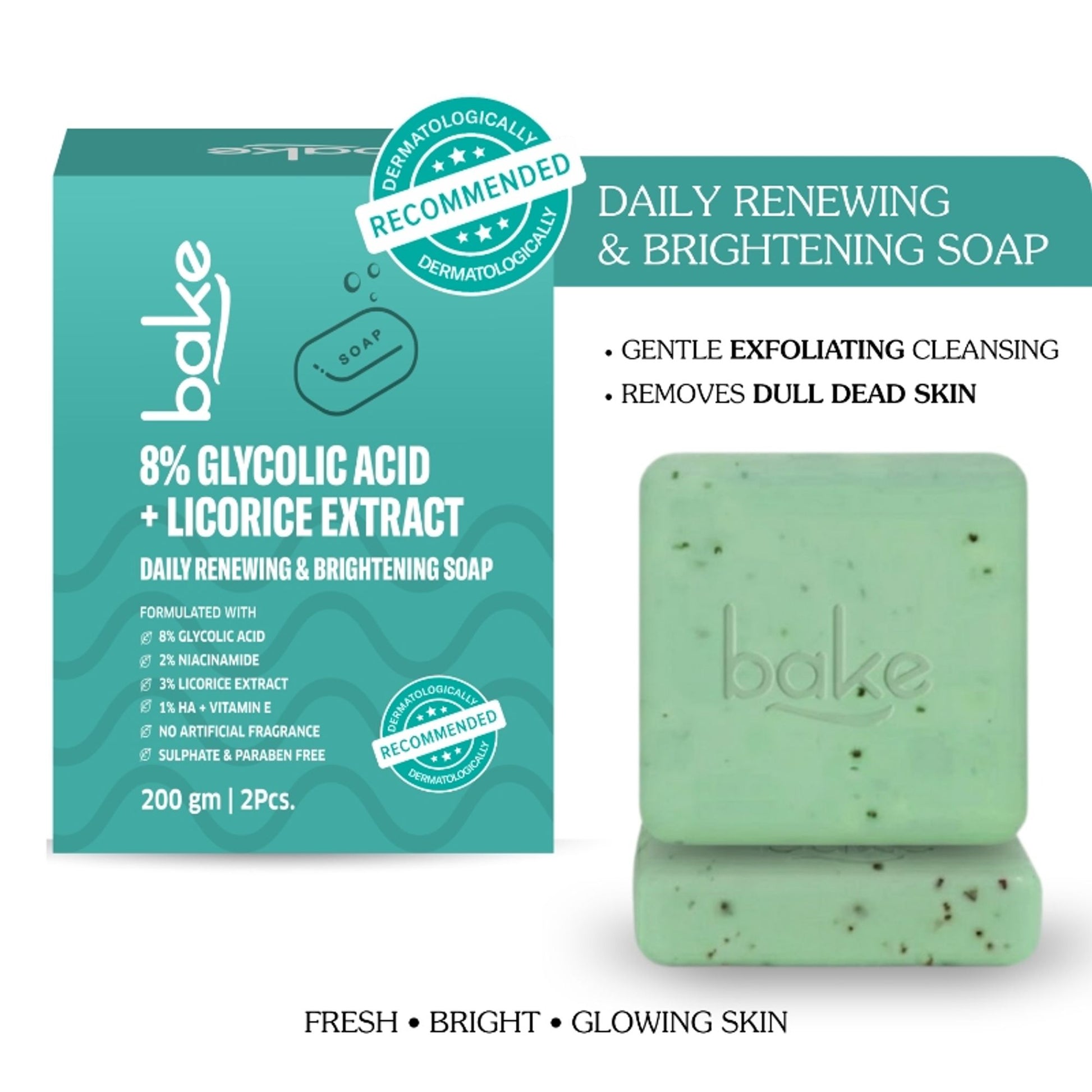 BAKE 8% Glycolic Acid Soap For Pigmentation, Exfoliation & Tan Removal -Pack of 2