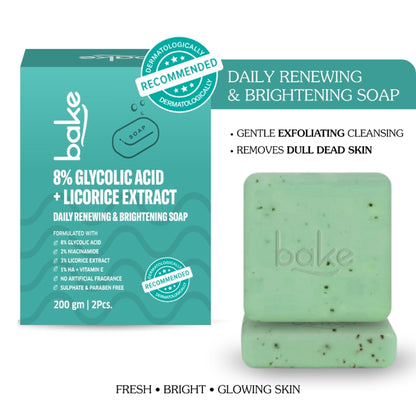 BAKE 8% Glycolic Acid Soap For Pigmentation, Exfoliation & Tan Removal -Pack of 2