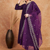 Dhiyona SN Women's Purple V- Neck Empire A-Line Kurta & Trousers With Dupatta