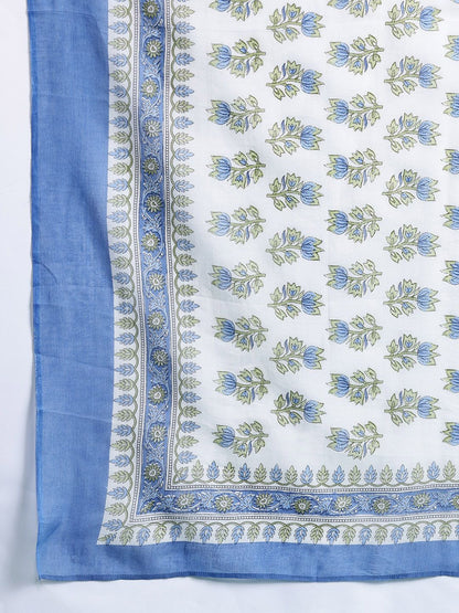 Indyancart IE Plus Size Floral Printed Sequinned Pure Cotton Kurta with Trousers & With Dupatta