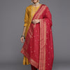 Indyancart VA Women's Mustard Yellow Ethnic Motifs Embroidered Kurta with Trousers & Dupatta