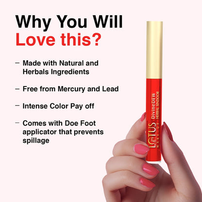 Lotus Make-Up Divine Dew Herbal Liquid Sindoor Love Drop, Water & Smudge Resistant,Long Lasting - Love Drop