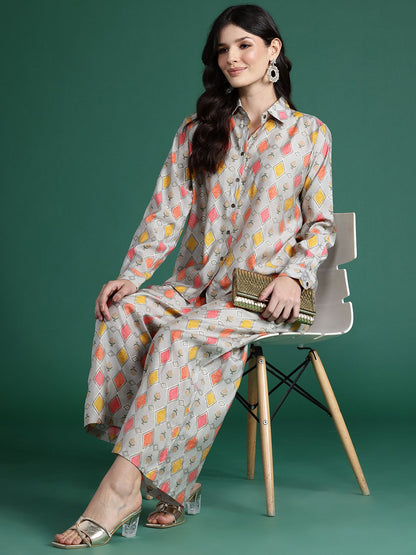 Dhiyona IE Printed Shirt With Palazzos