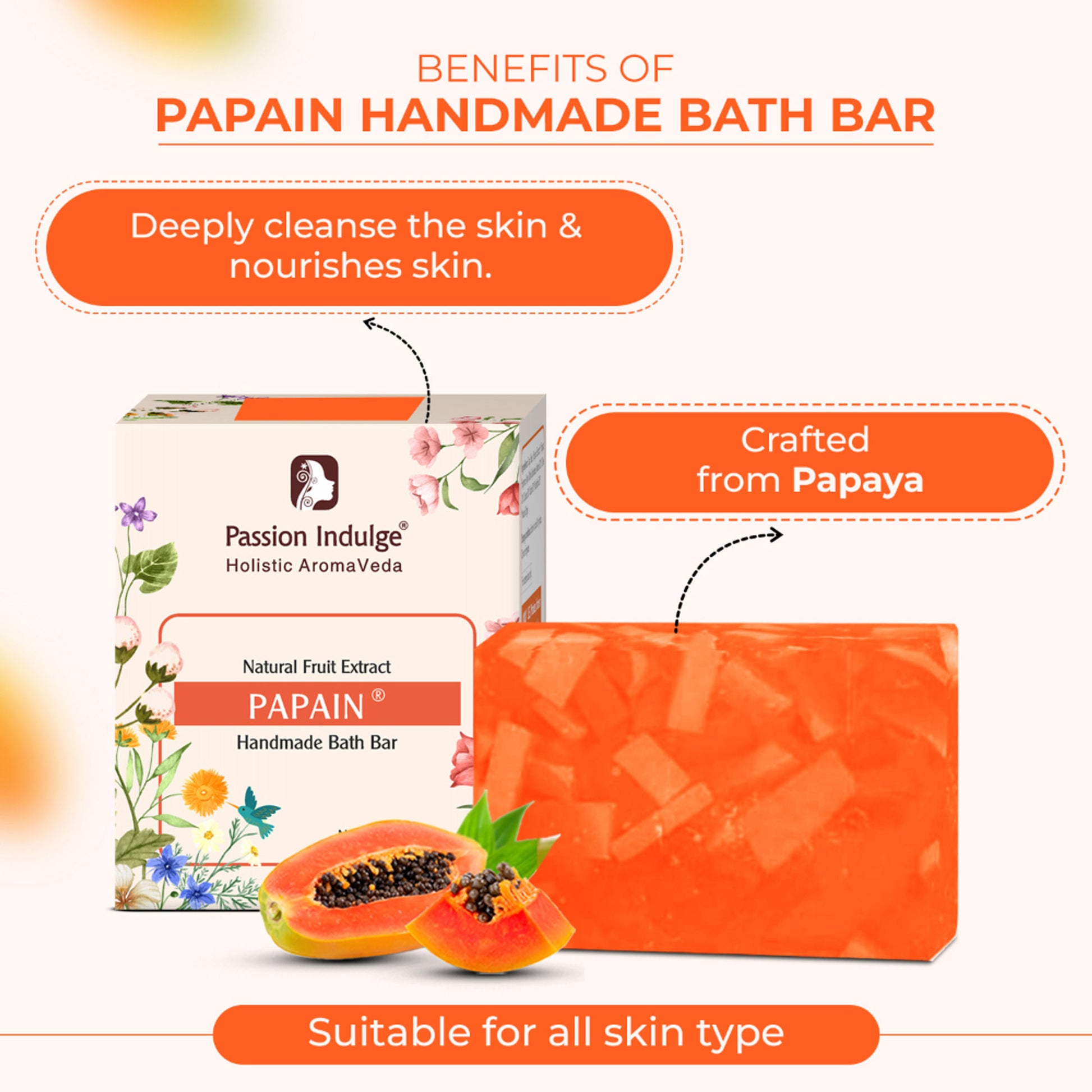 Passion Indulge Natural Handmade Bath Bar Soap - Papain (Pack of 3)