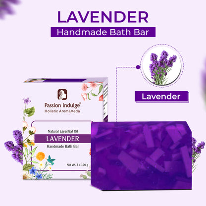 Passion Indulge Natural Handmade Bath Bar Soap - Lavender (Pack of 3)