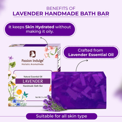 Passion Indulge Natural Handmade Bath Bar Soap - Lavender (Pack of 3)