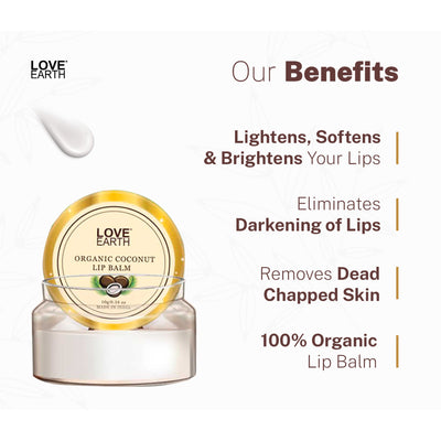 Love Earth Coconut Lip Balm for Dry & Chapped Lips with Vitamin E Shea Butter & Cocoa Butter