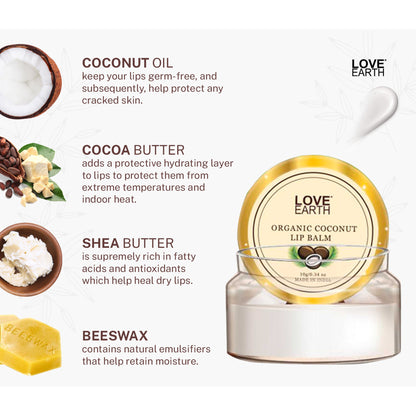 Love Earth Coconut Lip Balm for Dry & Chapped Lips with Vitamin E Shea Butter & Cocoa Butter