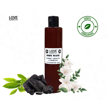 Love Earth Body Wash Jasmine Green Tea and Charcoal with Aloe Vera & Tea Tree for Acne & Pimples