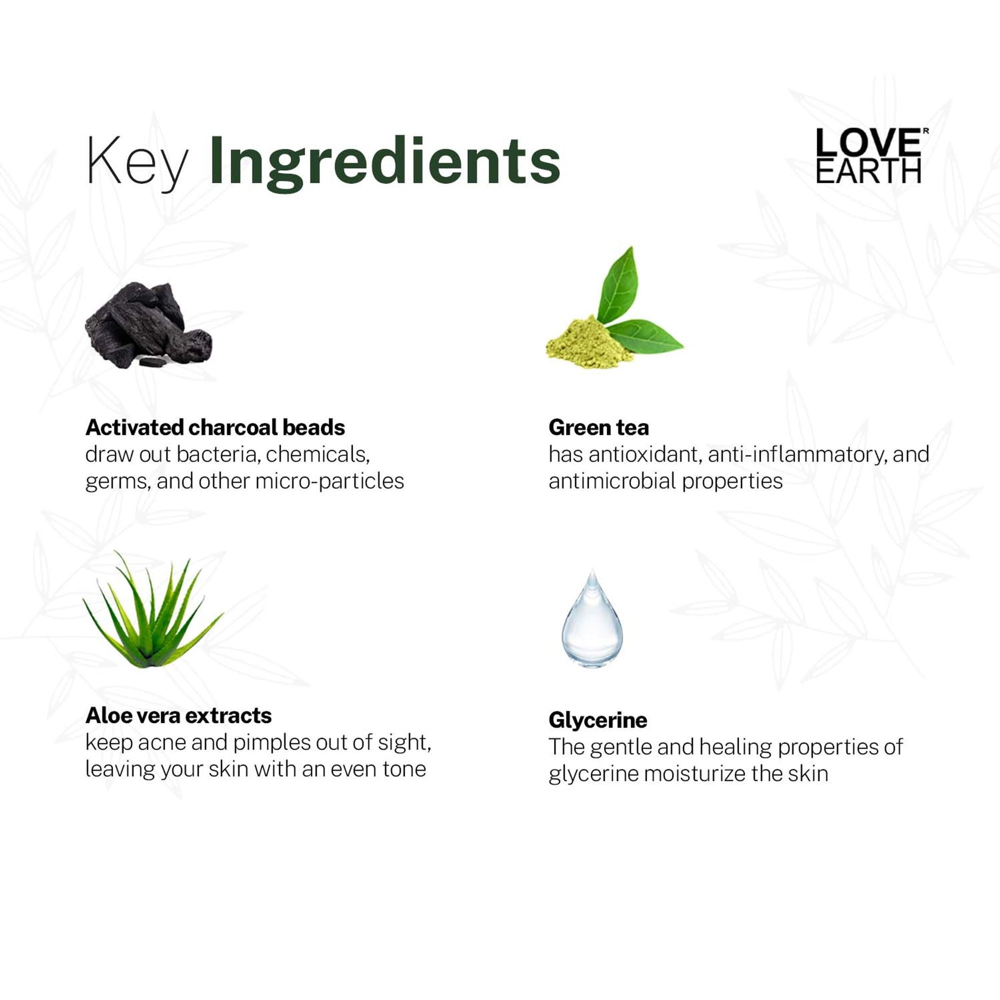 Love Earth Body Wash Jasmine Green Tea and Charcoal with Aloe Vera & Tea Tree for Acne & Pimples