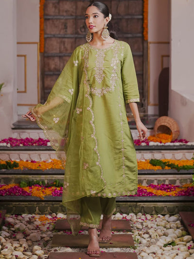 Dhiyona IE Ethnic Motifs Embroidered Kurta With Trousers & Dupatta