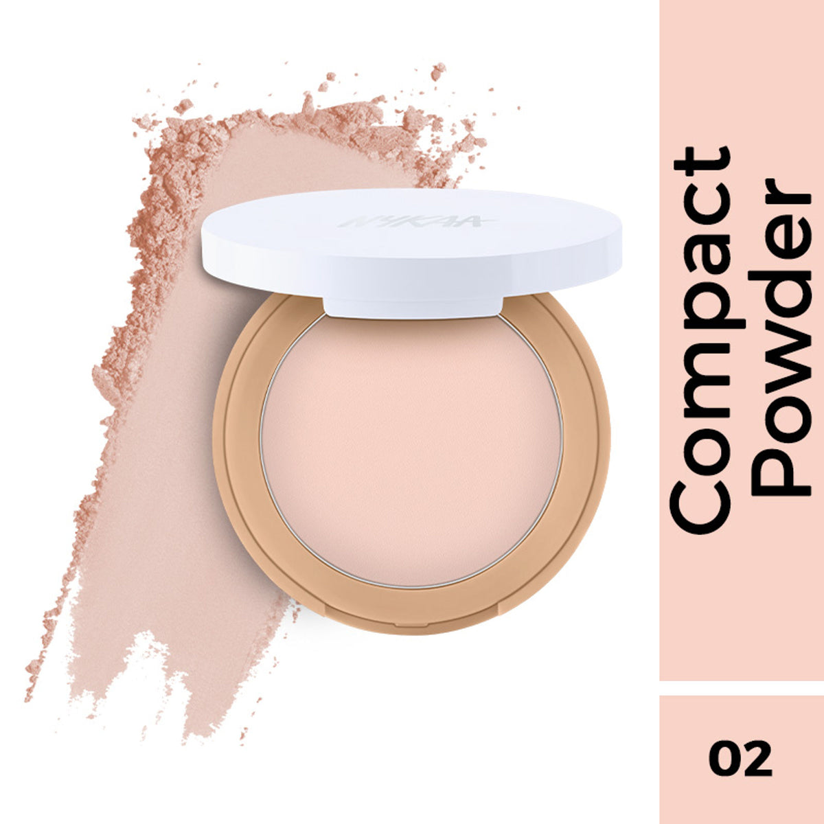 Nykaa Cosmetics All Day Matte 12HR Oil Control Face Compact Powder in Vanilla 02 with SPF 15 PA ++, showing a compact with open lid