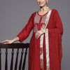 Indyancart VA Women's Red Floral Embroidered Sequinned Kurta with Trousers & With Dupatta