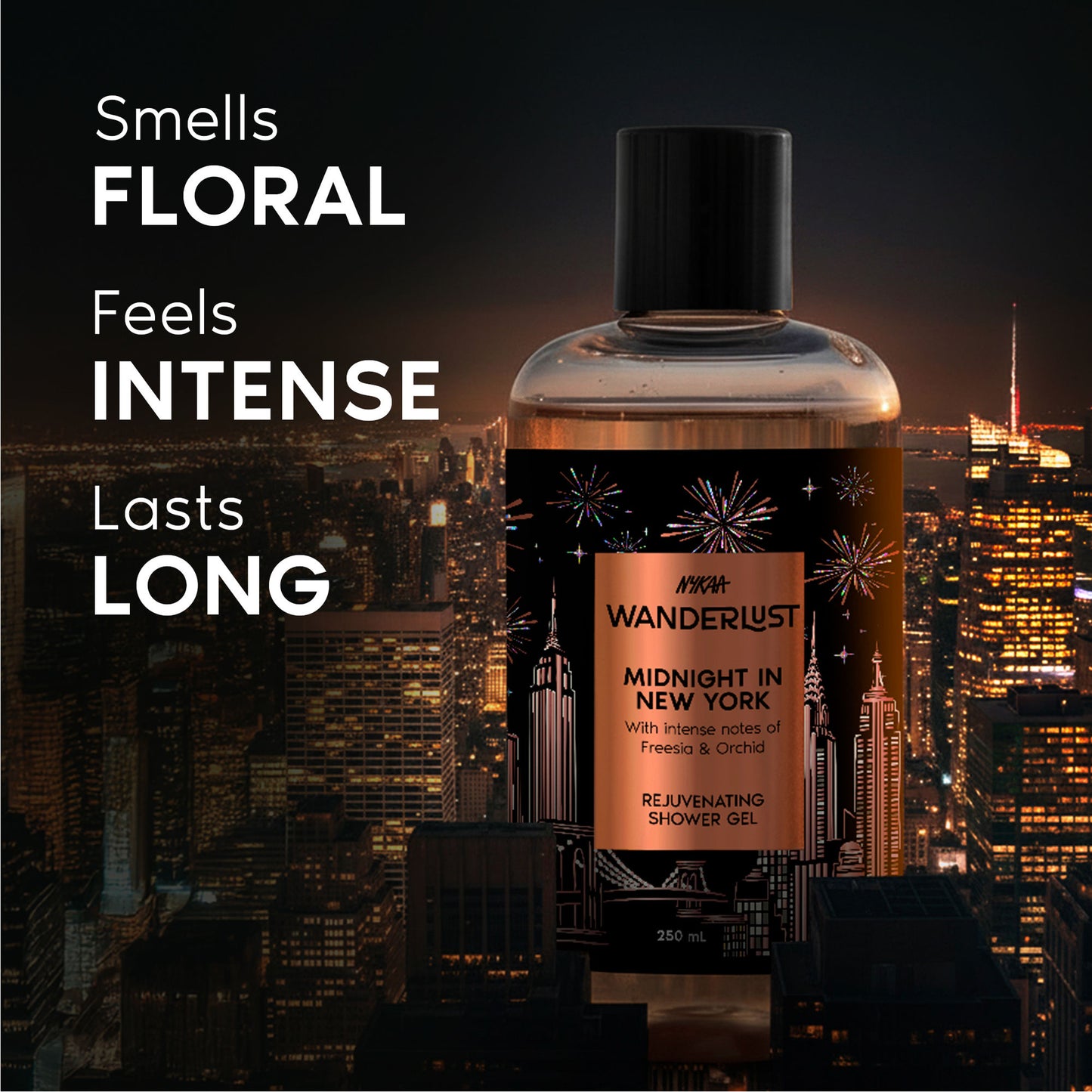Wanderlust Midnight in New York Hydrating Body Wash Niacinamide Vit E Musk Orchid Caramel Lily