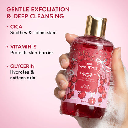 Wanderlust Sugar Plum Cherry Perfume Shower Gel With Cica, Vitamin E (Raspberry, Rose Perfume)
