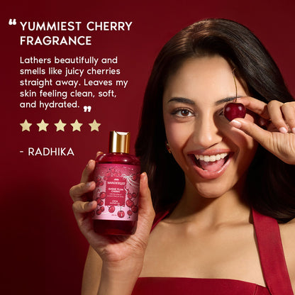 Wanderlust Sugar Plum Cherry Perfume Shower Gel With Cica, Vitamin E (Raspberry, Rose Perfume)