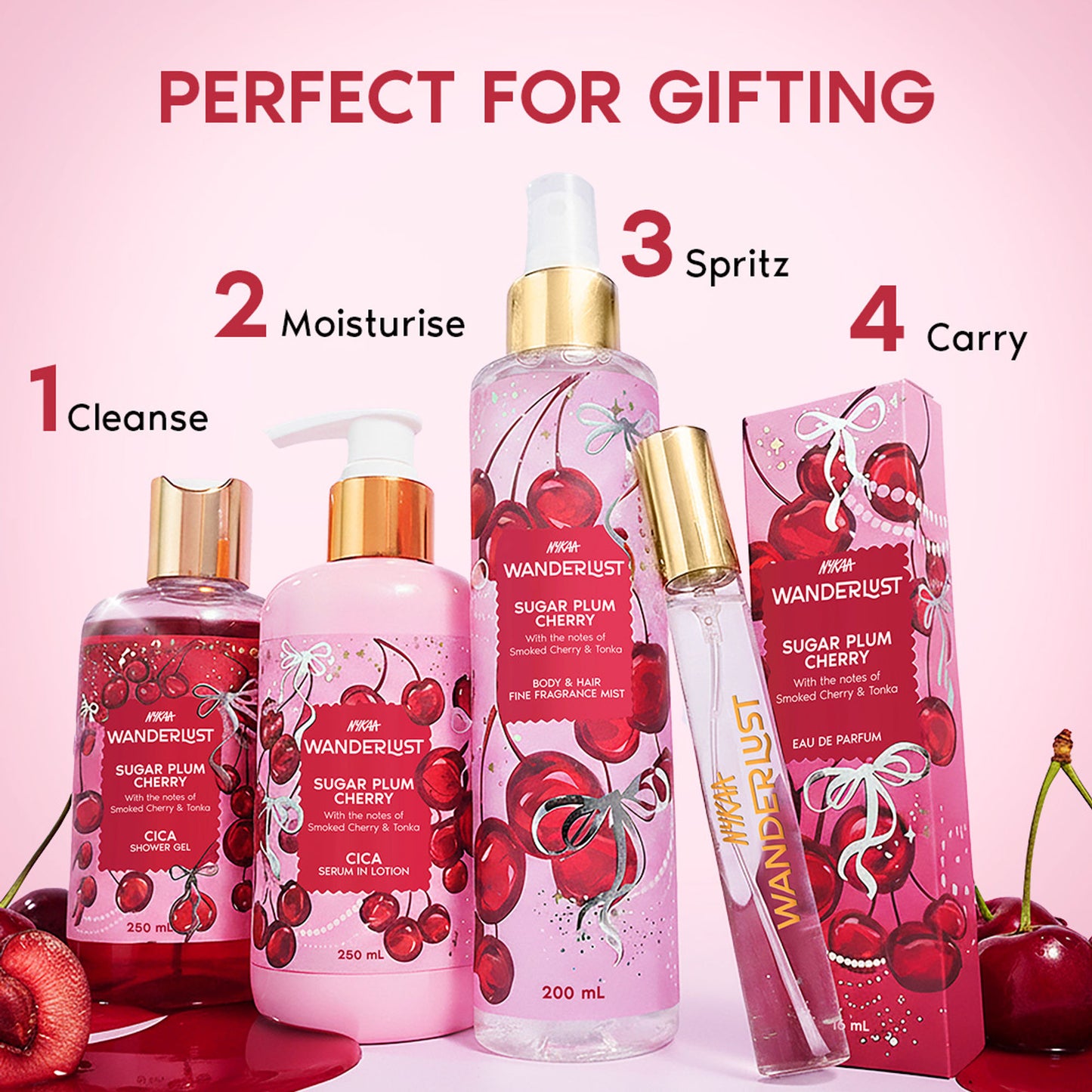 Wanderlust Sugar Plum Cherry Perfume Shower Gel With Cica, Vitamin E (Raspberry, Rose Perfume)