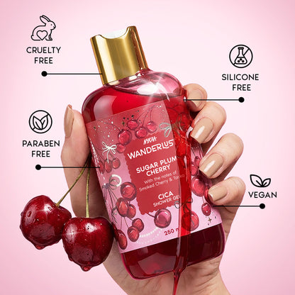 Wanderlust Sugar Plum Cherry Perfume Shower Gel With Cica, Vitamin E (Raspberry, Rose Perfume)