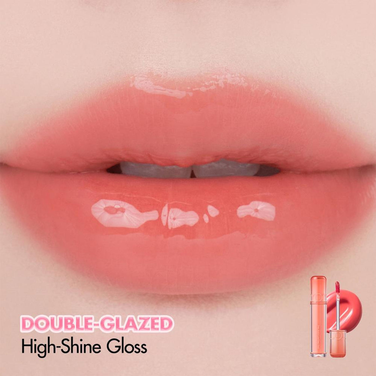 Rom&nd The Juicy Lasting Tint in Bare Apricot, showcasing the soft peach-colored lip tint in a sleek tube with applicator.