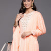 Dhiyona IE Women Peach-Coloured Floral Printed Liva Kurta with Trousers & With Dupatta