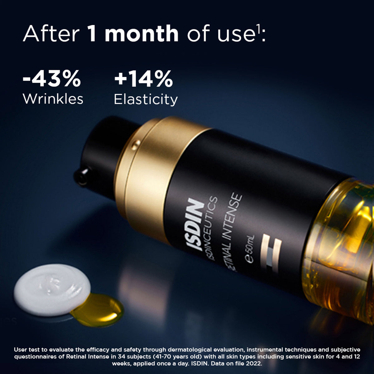 ISDIN Isdinceutics Retinal Intense serum bottle with dropper, skincare product for anti-aging and skin renewal.